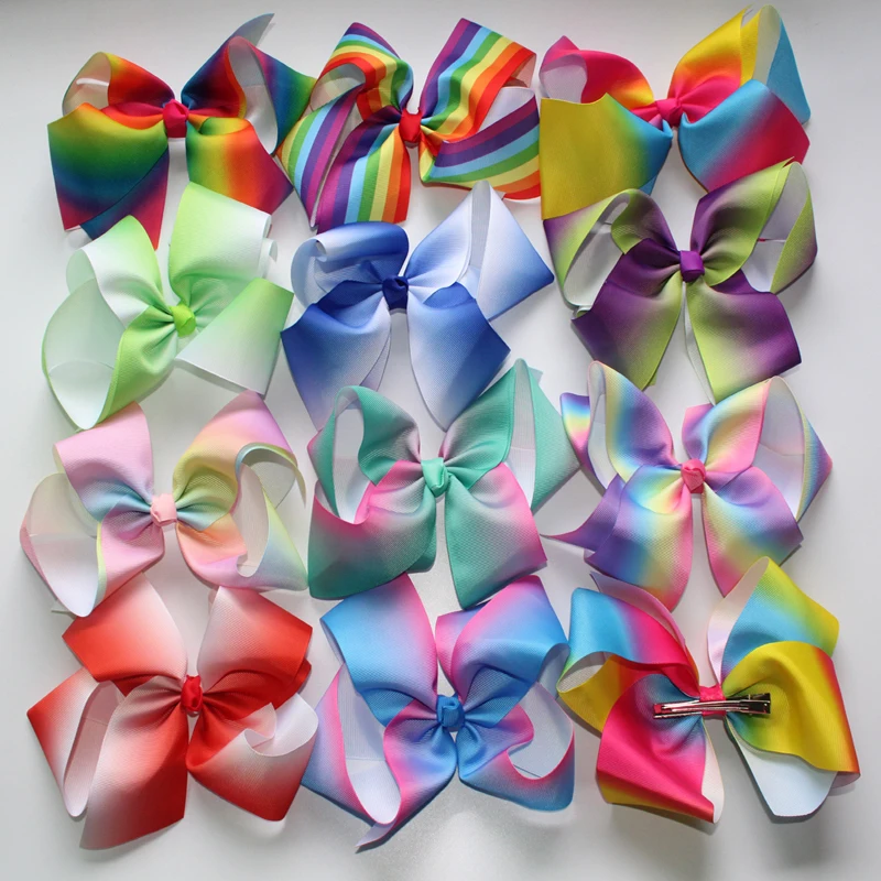 

Least JO JO 8'' grosgrain ribbon hair bows hair clips boutique rainbows bow girls hairbow For Teens Gift 1pcs ONLY