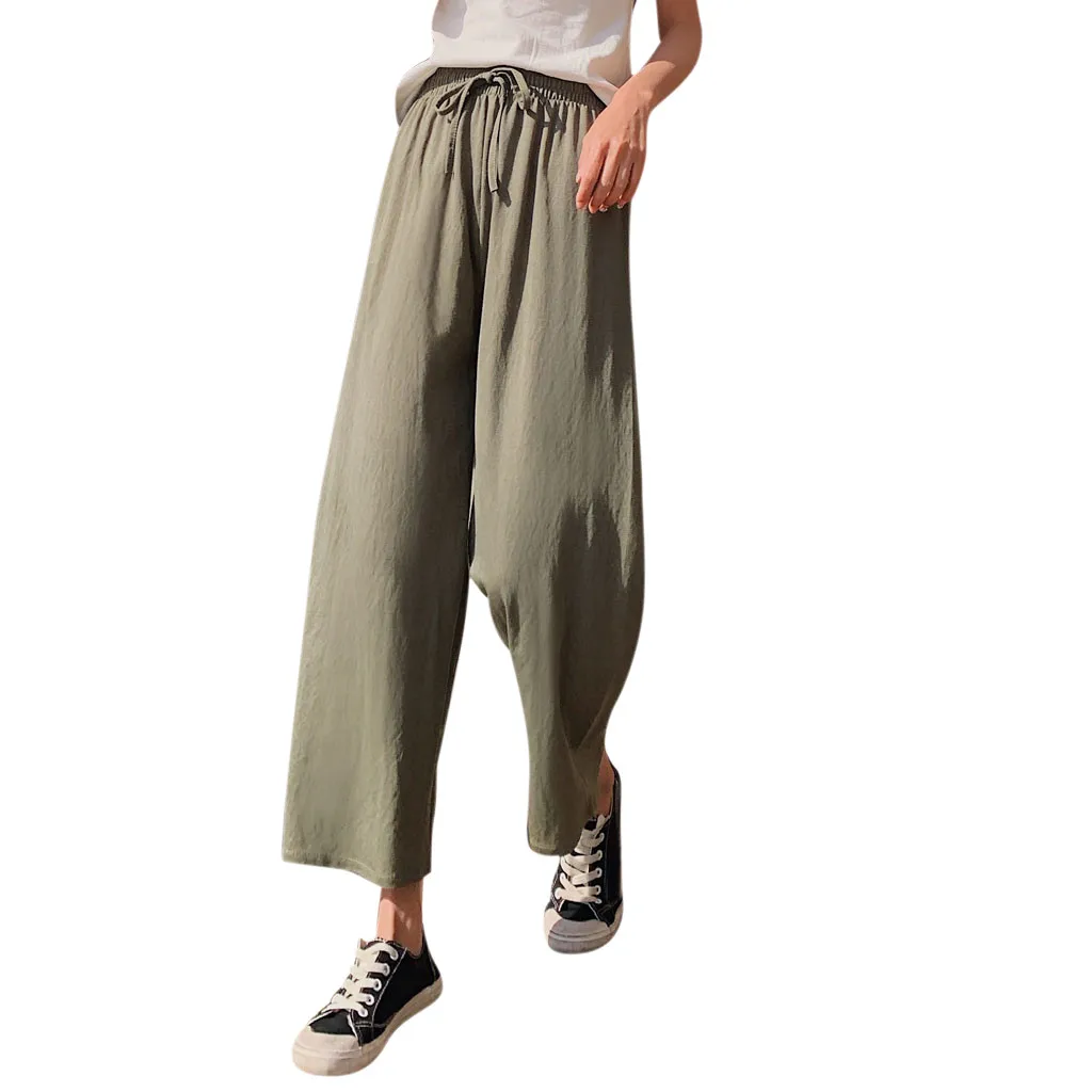 MISSOMO женские хлопковые льняные длинные штаны повседневные широкие брюки пляжные свободные брюки уличная юбка-брюки 66 - Цвет: AG