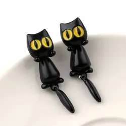 Новый Дизайн милый ручной Полимерная глина желтые глаза кота 3d животных серьги для Для женщин уха ювелирных изделий Brincos оптовая