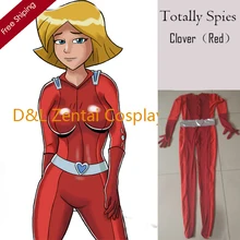 Free Shipping DHL Real Sexy Women Totally Spies Costume Clover Red Lycra Spandex Superhero Zentai Catsuits SHS413