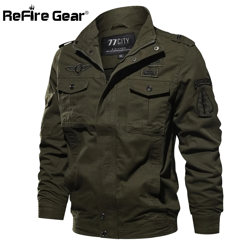 

ReFire Gear Men Tactical Military Jacket Autumn Air Force Style Pilot Bomber Jackets Winter Casual Embroidery Cotton Army Coat