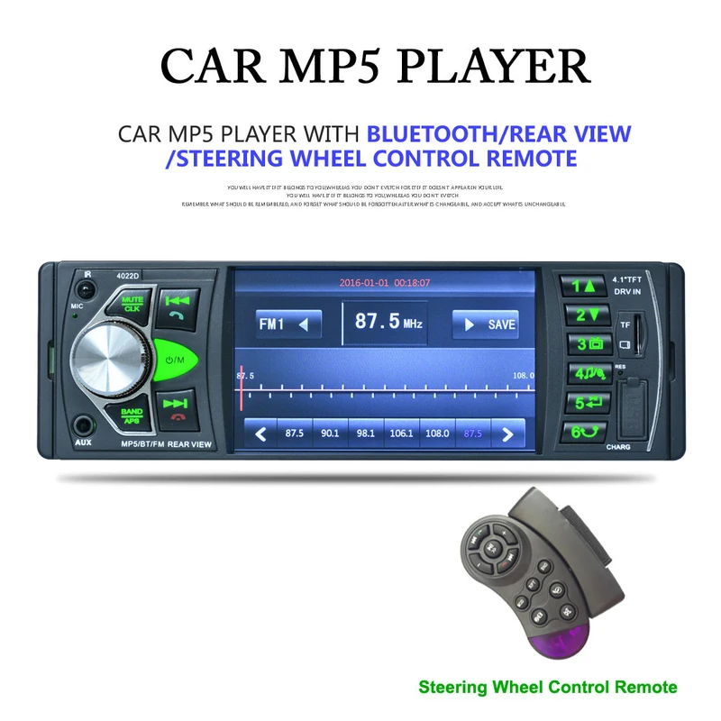 

4022D 1Din Car Multimedia MP5 Video Player Auto Radio Audio Stereo FM Bluetooth TFT Screen Support Steering-Wheel Control