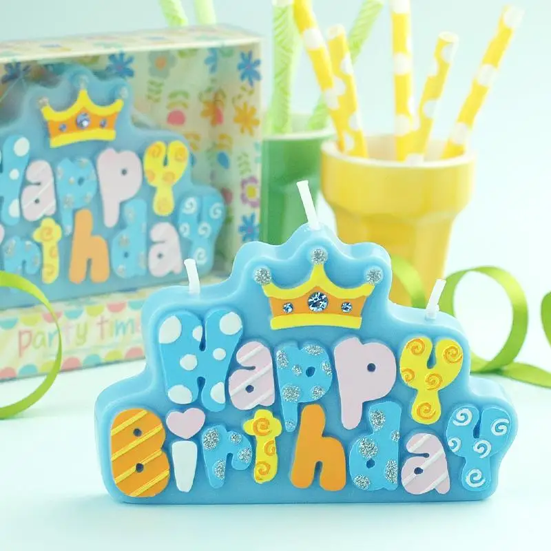 Модная детская вечеринка день рождения свечи украшения творческие письма с поздравлениями с днем рождения торт декоративные свечи - Цвет: blue