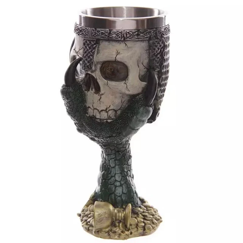 Party Gift 300ml Double Wall Resin Stainless Steel 3D Skull Drinking Mug Personalized Dragon Bone