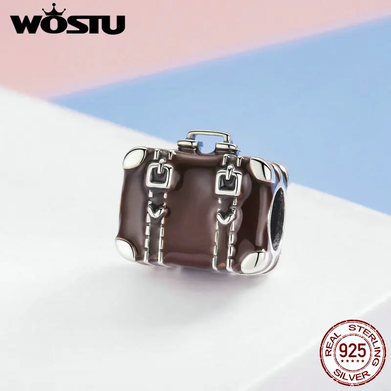 WOSTU Аутентичные 100% стерлингового серебра 925 путешествия бусины чемодан Fit браслет