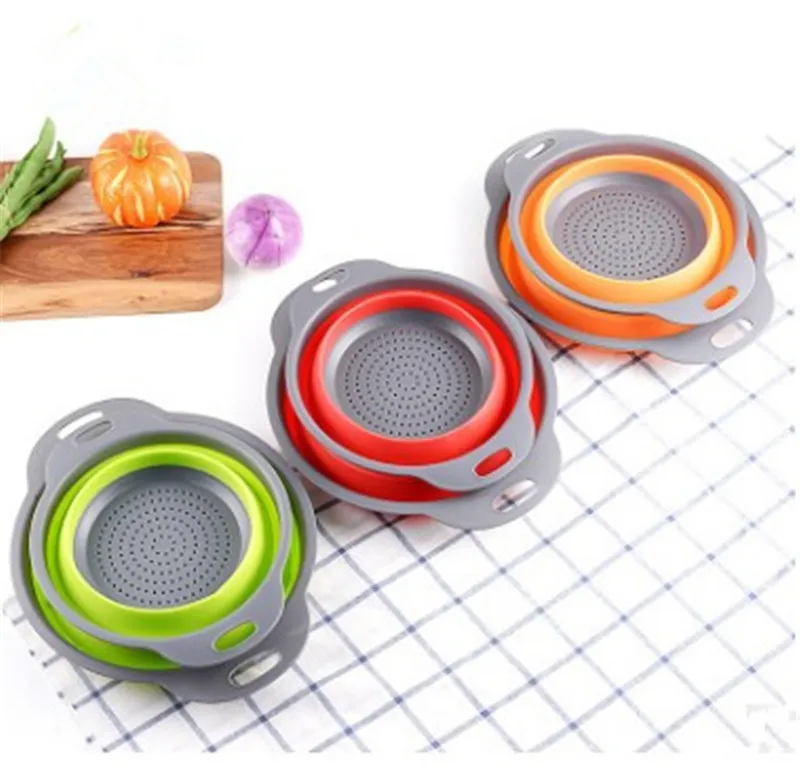 

Foldable Silicone Colander Fruit Vegetable Washing Basket Strainer Collapsible Drainer With Handle Kitchen Tool