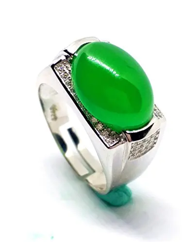 

Koraba Fine JewelryNatural Green Jade Ring Round 925 Silver Finger Circles Adjusted Free Shipping