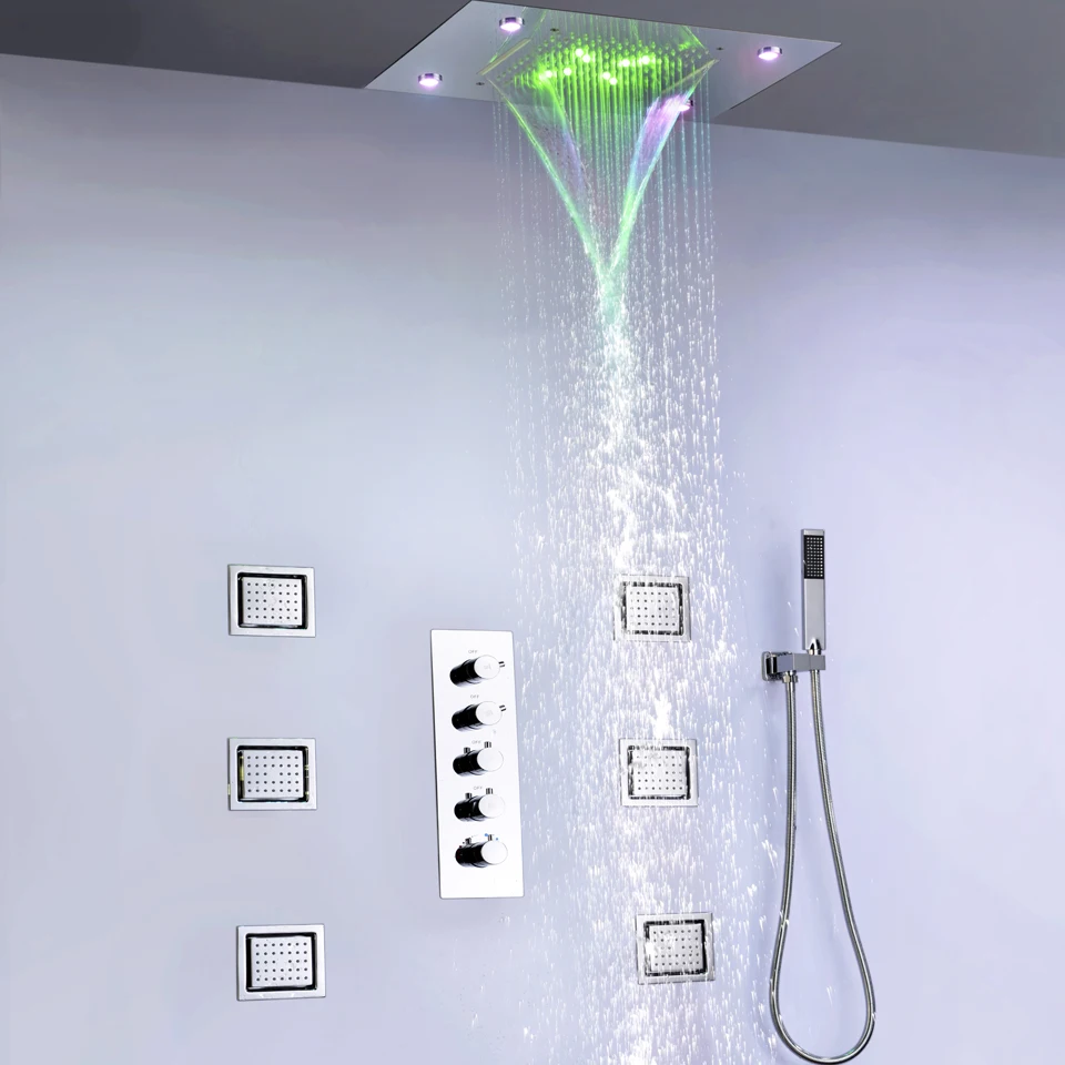 Bathroom Rain And Watefall Shower Faucet Set 50X36 CM LED Shower Head Large Water Flow Shower Valve 008-50X36K-6MP Bathroom Rain And Watefall Shower Faucet Set 50X36 CM LED Shower Head Large Water Flow Shower Valve 008-50X36K-6MP
