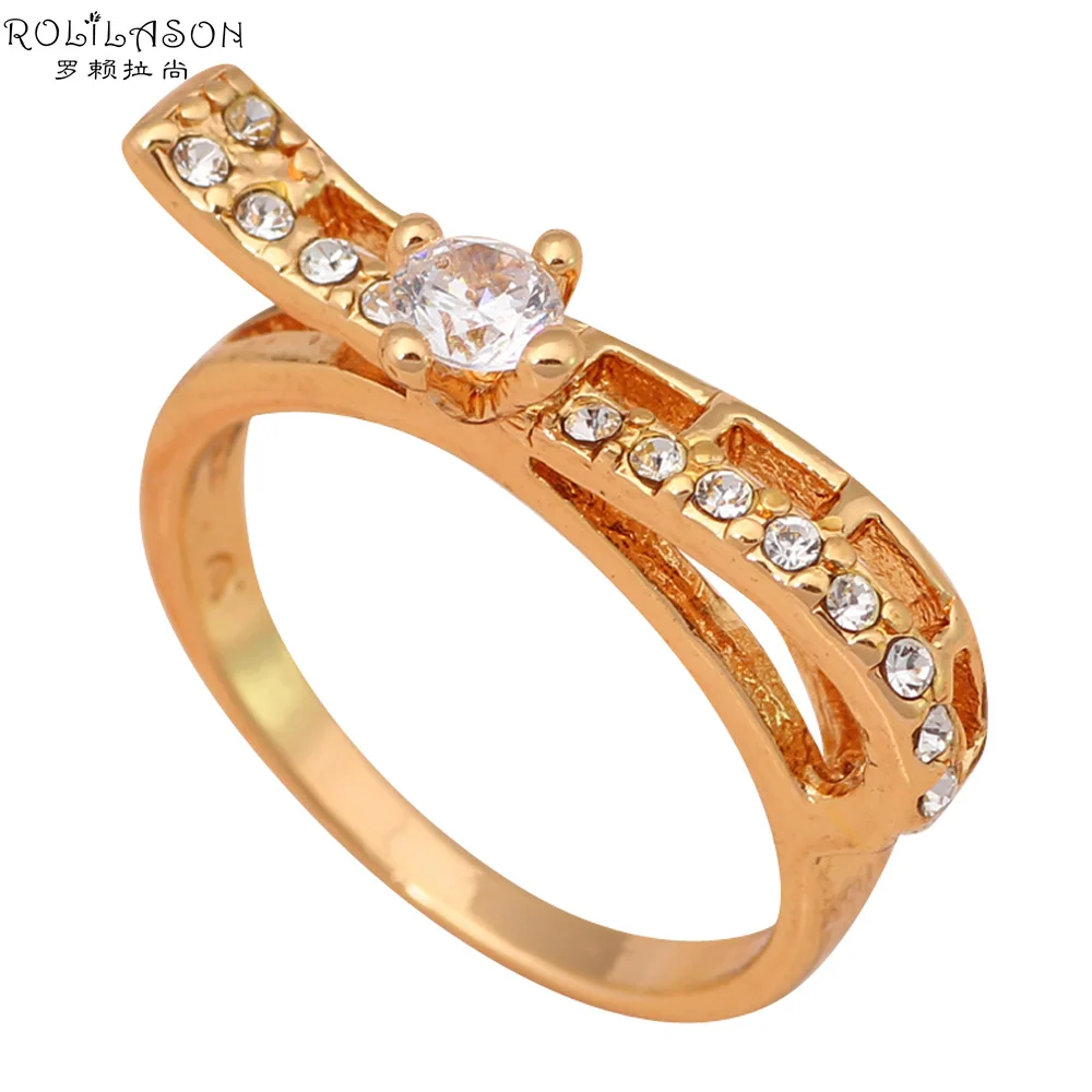 White Zircon Simple design Fashion Jewelry Gold tone Health Plating Element Ring sz #5.75 #6.75 JR1871 | Украшения и аксессуары