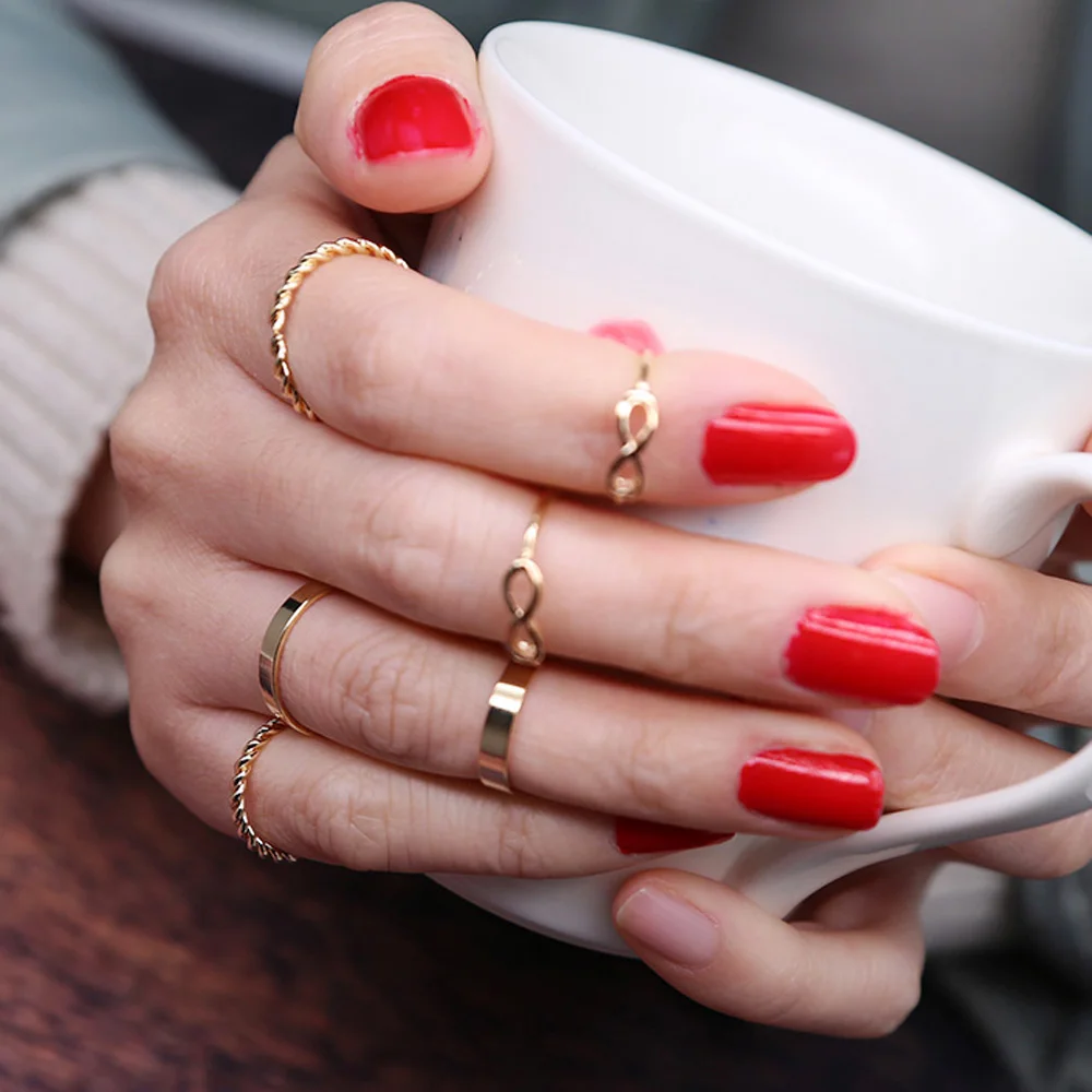 

Qiao La New Fashion 6 Piece/Set Bohemian Golden Ring Set Number 8 Spiral Finger Joint Ring Women Dating Party Ring Set Jewelry