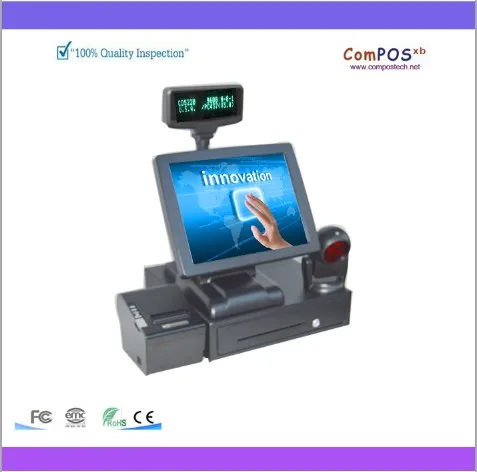

15 inch touch screen POS system with cash draver/omni derectional barcode scanner/thermal printer/VFD customer display