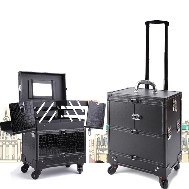 Professional Black Multilayer Trolley Make Up Tattoo Case Large