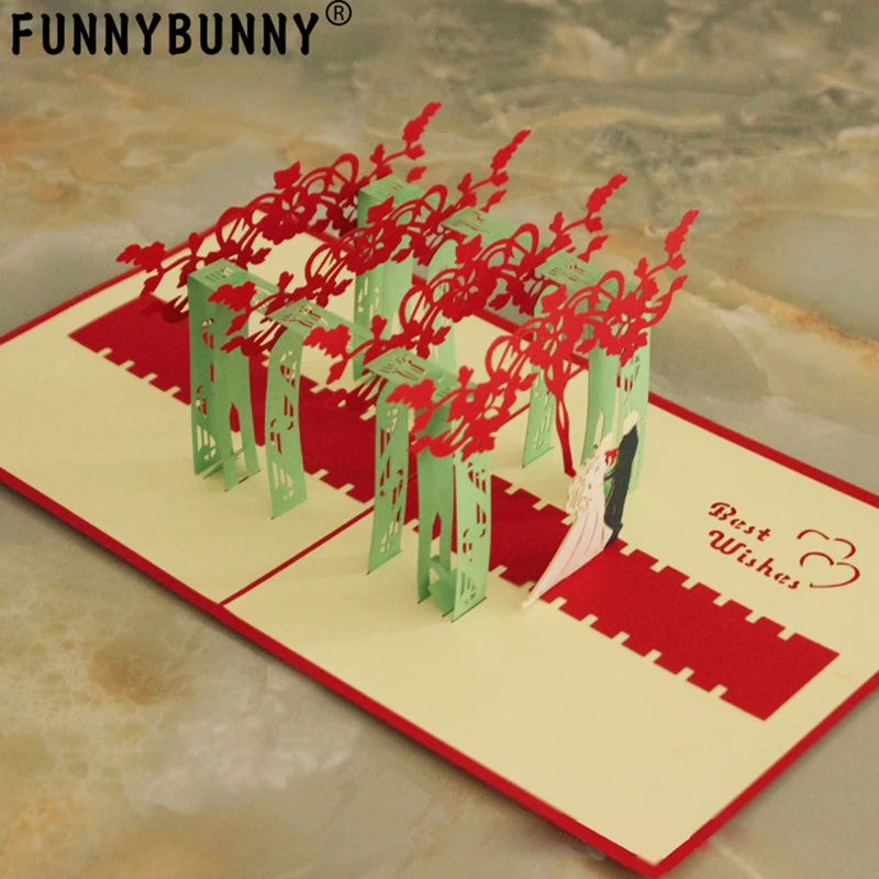 

FUNNYBUNNY Handmade 3D Pop Up Outskirts wedding Cards Creative Greeting Cards Papercraft with Blank Envelopes for Valentines