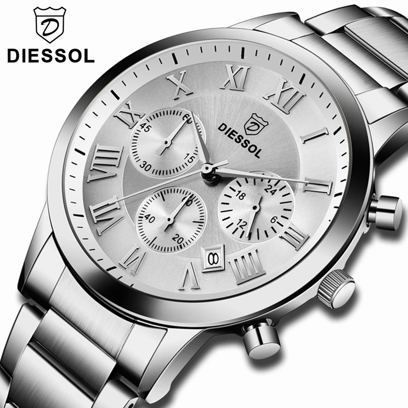 

DIESSOL Mens Watches Top Brand Luxury Chronograph Quartz Watch Men Full Steel Casual Waterproof Business Watch Relogio Masculino