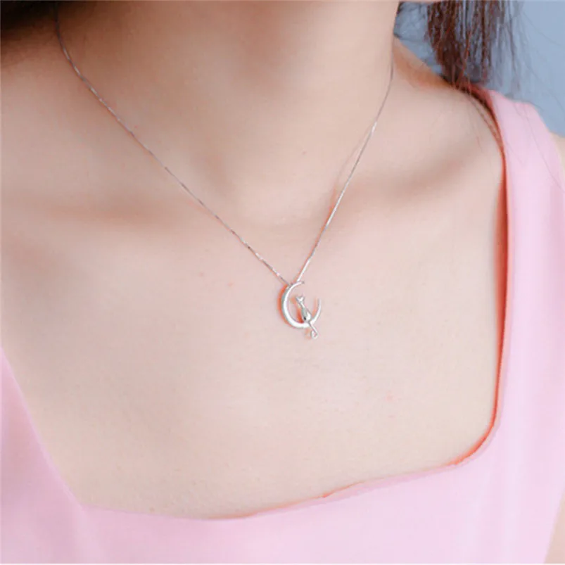 1Pc New Fashion Jewelry Silver Gold Moon Lovely Cat Necklaces Pendant Women Christmas Gifts Simple Temperament Cute Chain D10 (2)