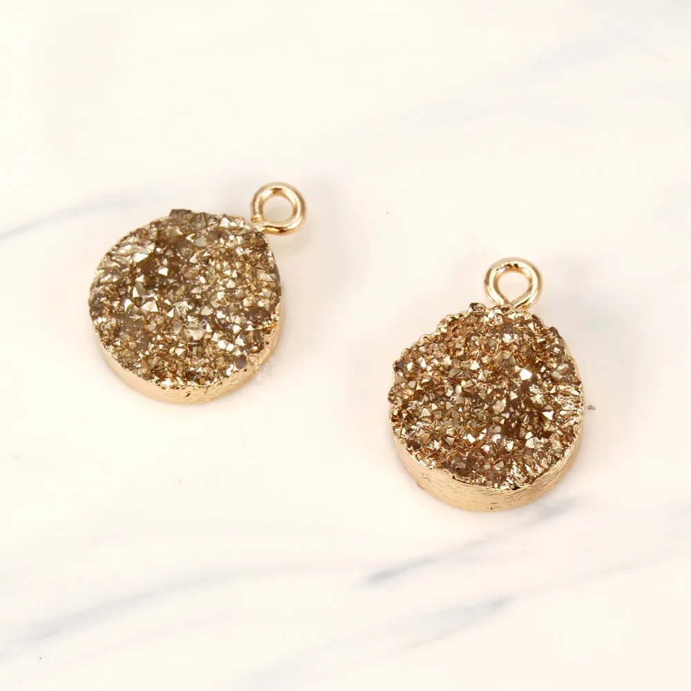 

2pc Round Fake Druzy Gold Color Jewelry Finding Irregular Resin Charms Earrings Pendant Diy Making Necklace Bracelet Charm