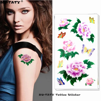 

Nu-TATY pink chrysanthemum Temporary Tattoo Body Art Arm Flash Tattoo Stickers 17*10cm Waterproof Fake Henna Painless Tattoo
