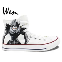 Wen аниме ручная роспись обувь дизайн нестандартные кроссовки смерти Примечание белые мужские женские высокие холщовые кроссовки