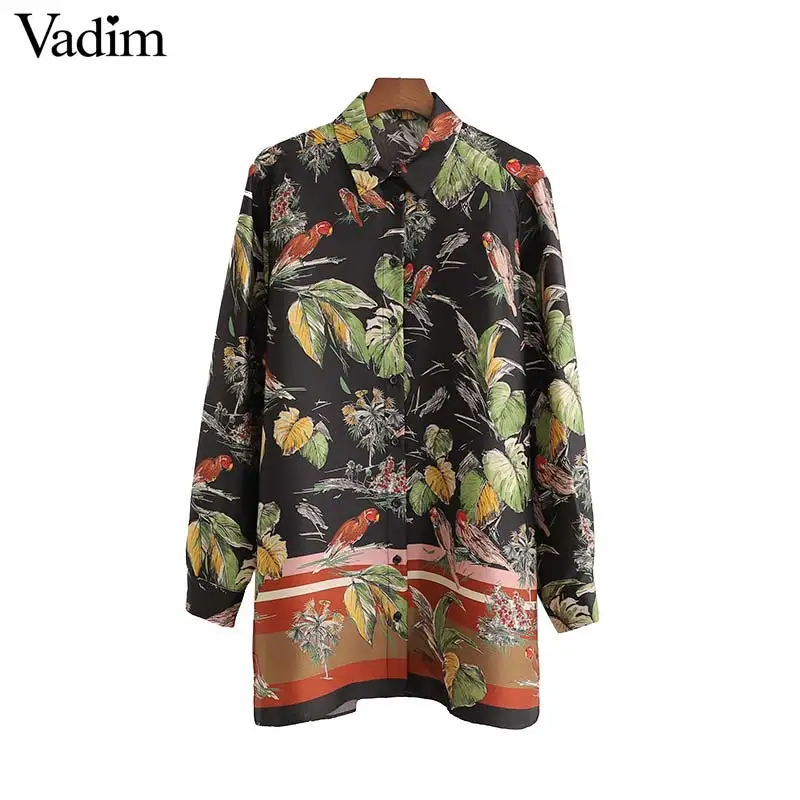 

Vadim women floral print long blouse long sleeve turn down collar split irregular female shirt chic tops blusas LB003