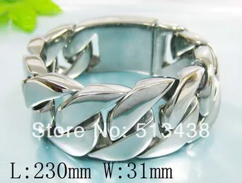 

Heavy huge top polished 316L Stainless Steel Men's Cuban curb biker chain bracelet bangle 31mm*9''