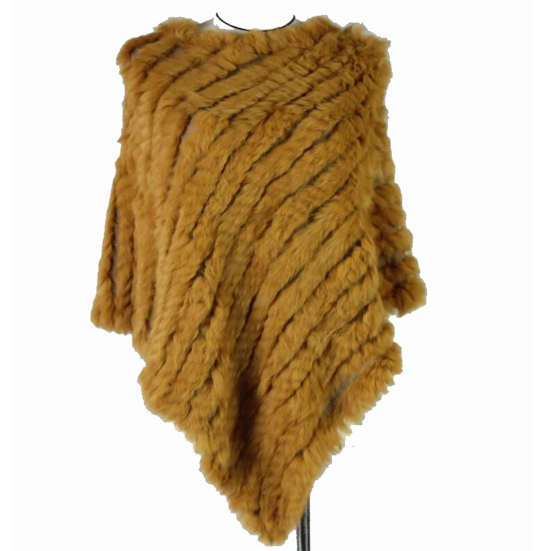 

Genuine Real Knitted Rabbit Fur Poncho Wrap scarves women natural rabbit fur Shawl triangle Cape free shipping brazil Russia hot