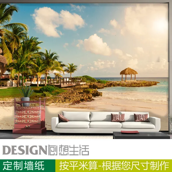 The seaside beach scenery large 3d wallpaper for the sitting room