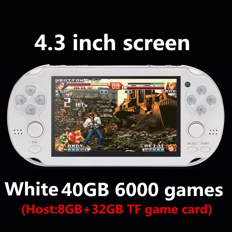 Новинка 4,3 дюймов 40 ГБ 64 бит портативная игровая консоль, встроенная в 6000 игр для CPS/NEOGEO/GBA/GBC/GB/SNES/NES/SEGA, игровая консоль MP5 - Цвет: 64BitWhite 6000 game