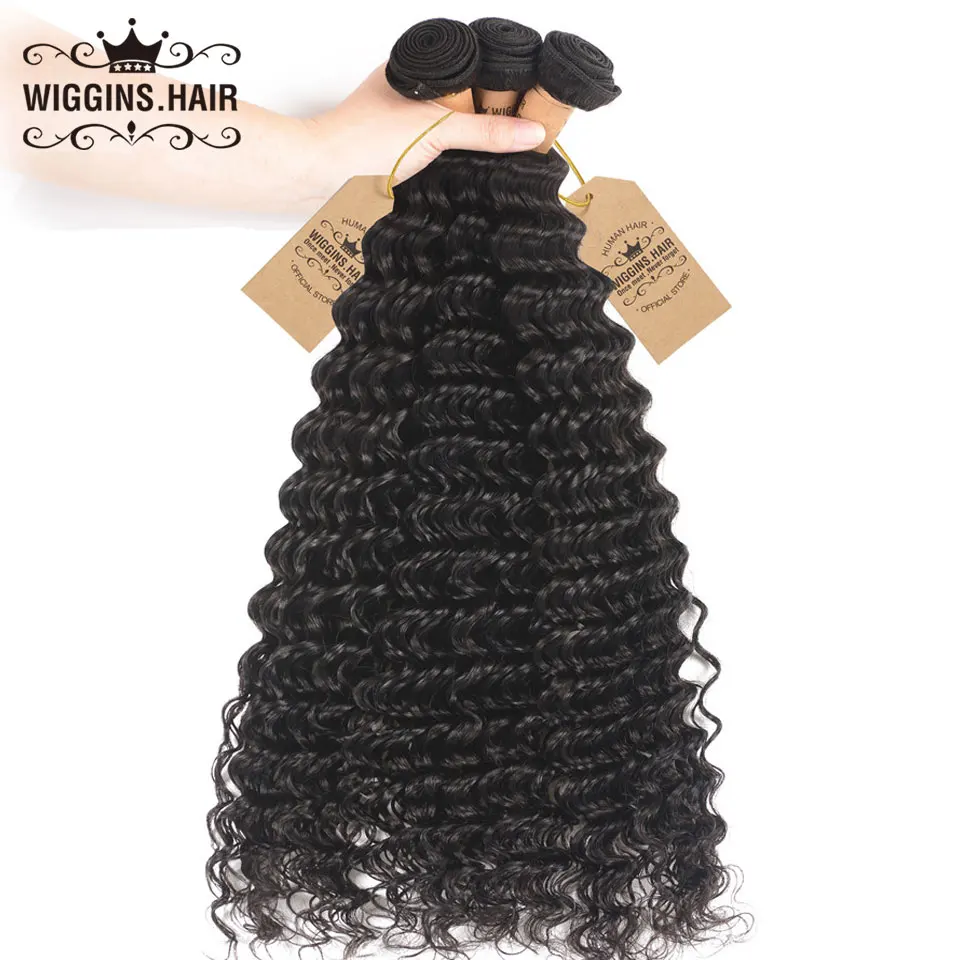 

Wiggins Deep Wave Bundles Human Hair 3 Bundles Brazilian Remy Hair Weave Natural Color 8 10 12 14 16 18 20 22 24 26 inch 100g