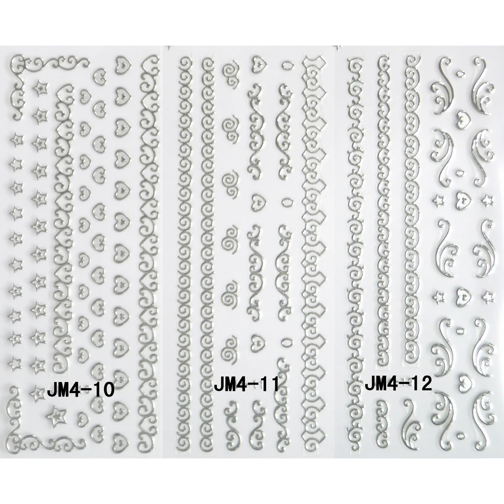 3 пакеты/lot дизайн ногтей металлические наклейки самоклеящиеся Стикеры ползунок золотого и серебряного цвета с классными клепками в виде цепи кружева лоза JM010-012
