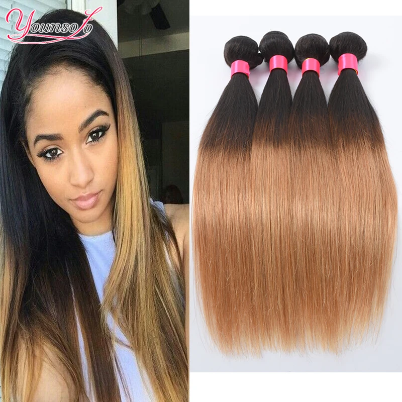 7a Ombre Brazilian Hair Weave Bundles 2 Tone 1B/27 Ombre Hair Brazilian