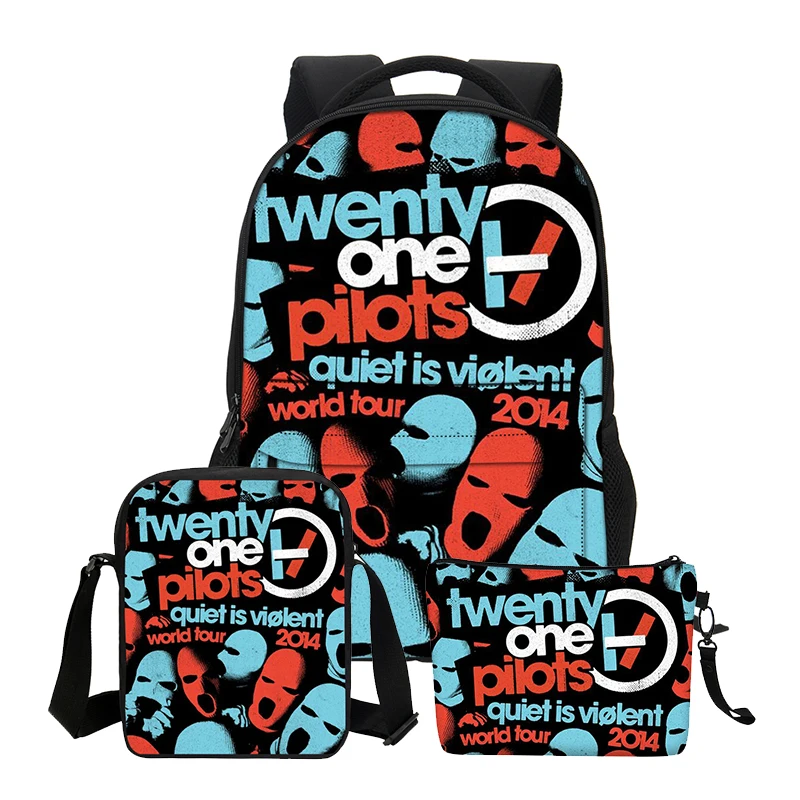 

VEEVANV Canvas School Backpacks for Teenage 3 PCS/SET Twenty One Pilots Printing Shoulder Bags Girls Boy Cool Cortoon Bookbags