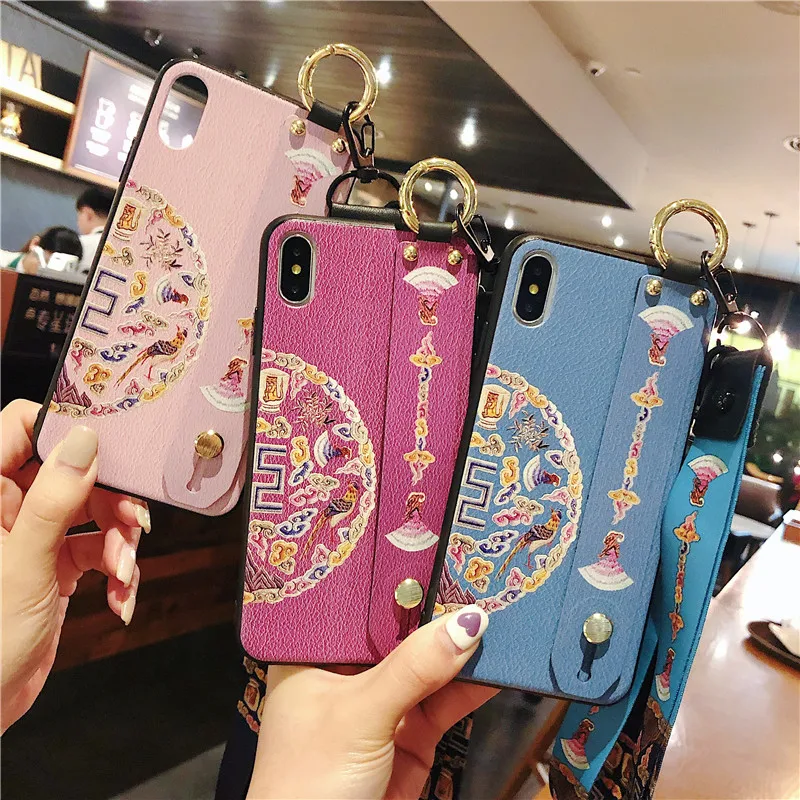 Lanyard Kickstand Phone Case For iphone 7 8 6 6s plus X Xs max XR Flower Soft Silicone Wrist Strap Phone  Case For iPhone X XS 10 (9)