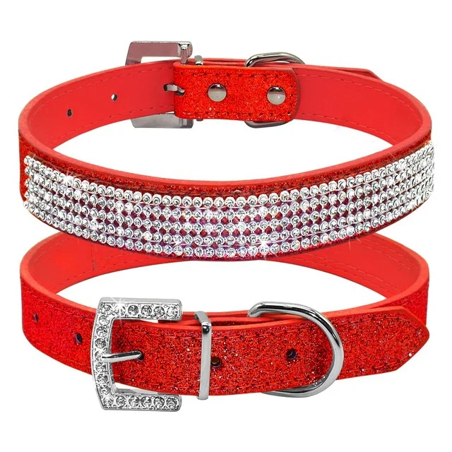 Comwarm Bling Diamante блестящими стразами искусственная кожа Cat ошейники розовый для малых и средних собак 5 цветов Размеры XS размеры S, M, l - Цвет: red