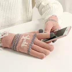 Зимние перчатки женские вязаные ручные теплые оленьи перчатки для девочек с сенсорным экраном перчатки Женская Ручная одежда TKG006pink