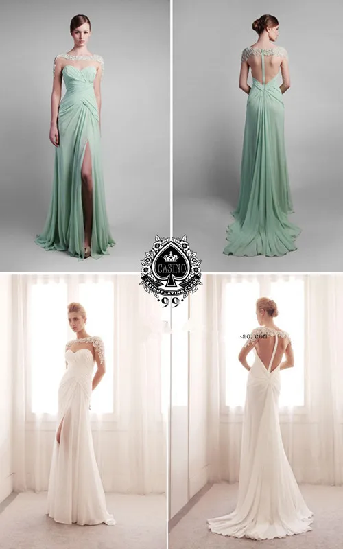 

vestidos long sleeve Design Floor Length Evening Dresses 2015 sexy backless lace appliques long chiffon Formal Evening gown