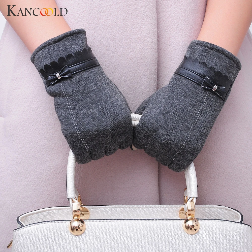 Женские теплые перчатки KANCOOLD зимние хлопковые с бантиком в Корейском стиле