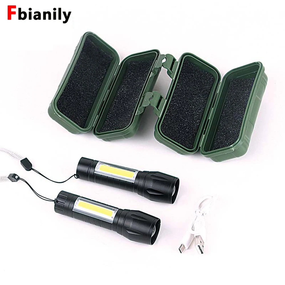

Mini COB LED USB Flashlight Rechargeable Zoom Focus Work Built in Battery Torch Light Lamp Lantern USB Cable with Box