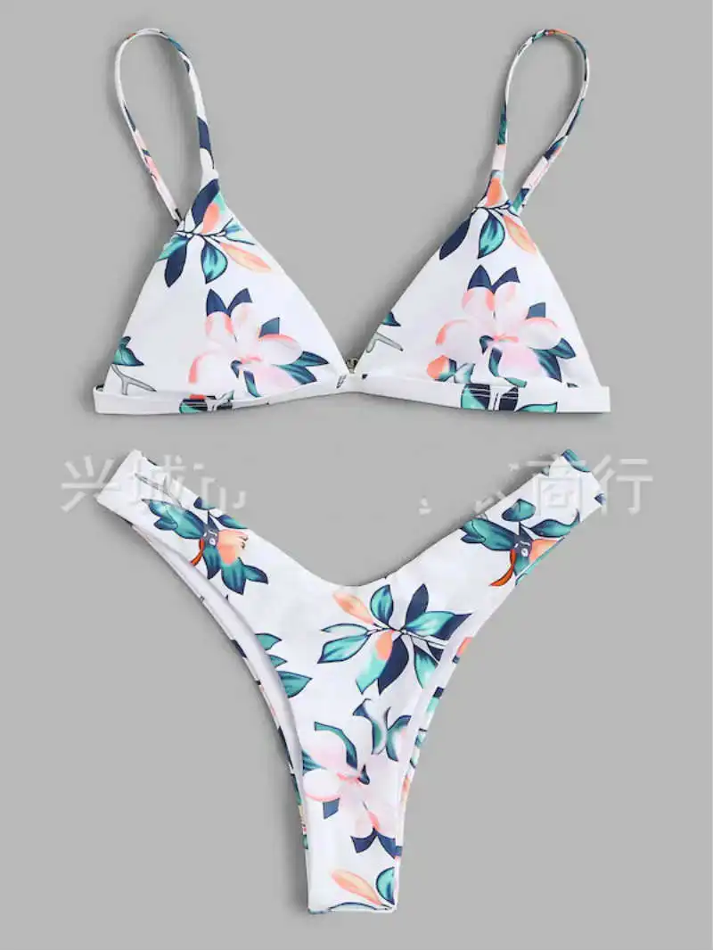 

Printed Flowers Bra Set 2019 New HIgh Fashion with Thong