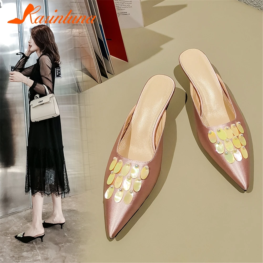 

KARINLUNA Fashion New Luxury Shoes Woman Pumps 2019 Hot Sale Pointed Toe Slip On Summer Mules Pumps Woman Shoes