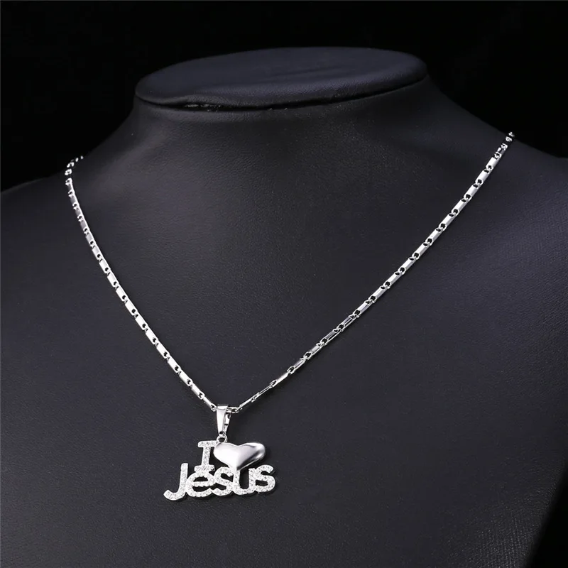 Цепочка с кулоном Я люблю Иисуса фианитом|jesus piece|heart necklacenecklace women |