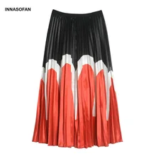 INNASOFAN Женская гофрирующая юбка весна-лето модная яркая пляжная длинная юбка Евро-американская юбка с высокой талией