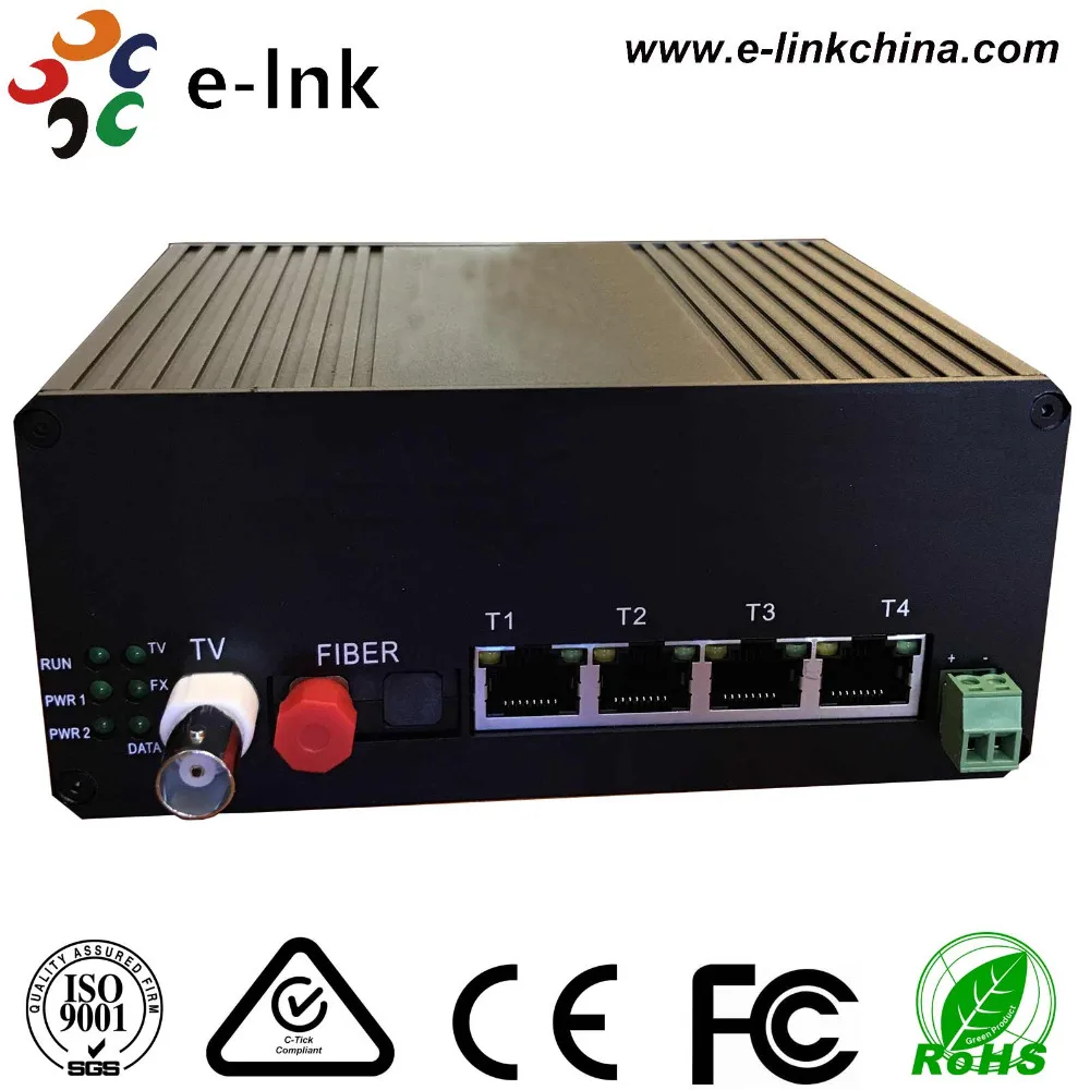 4x10/100 м Ethernet + 1xvideo + 1xrs485 данных + 1xgigabit Волокно Промышленные видео Ethernet переключатель
