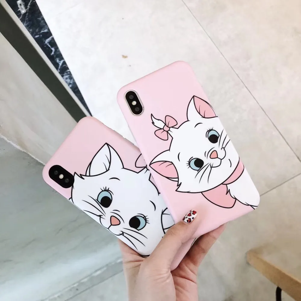 Cute Pink Marie Cat Soft Silicone Phone Case For iphone 6 6s 6 s 7 8 plus Love Cartoon Case for iphone X XR XS MAX Cover Coque