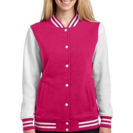 Sport-Tek LST270 Ladies Fleece Letterman Jacket Pink Raspberry & White - 3XL (1)