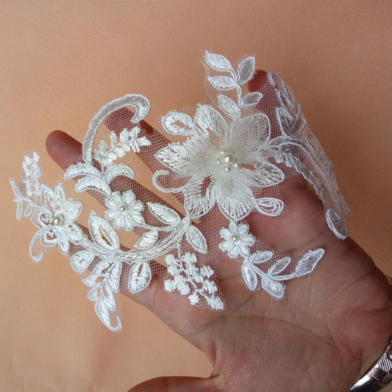 3D embroidery ivory flower lace applique motif