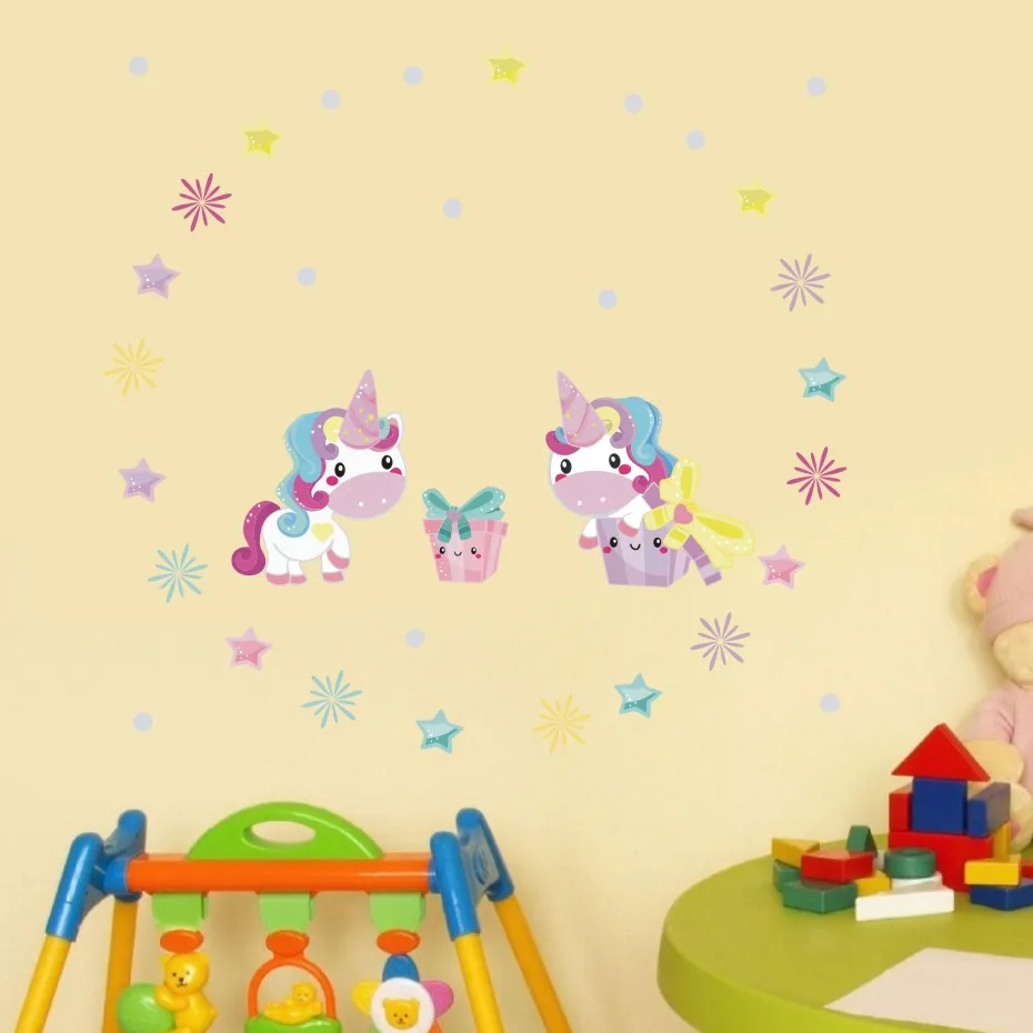

Lovely Unicorn Colorful Stars Wall Sticker Creative Funny Decals For Children Bedroom Nursery Removable Waterpaper Home Decorati