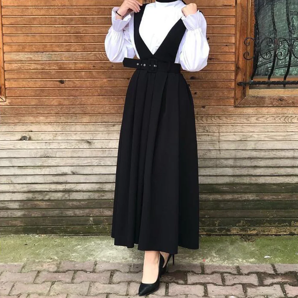 Женская юбка на бретельках с двумя плечами повседневная синяя длинная