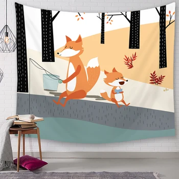 

130x150cm Autumn Map Style 100% Polyester Tapestry Fox Decorative Wall Hanging