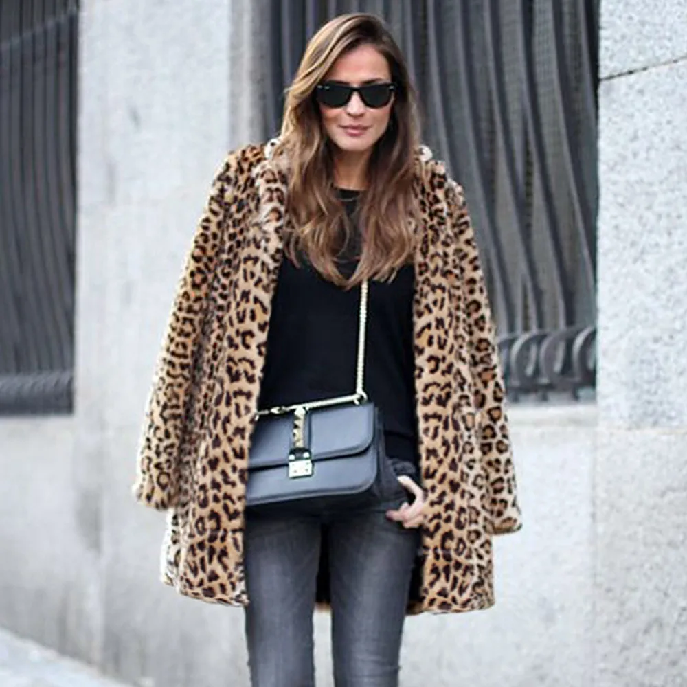 Wonder 2018 new autumn Leopard Warm Artificial Wool Ladies Coat Lapel Jacket Winter Parka Outerwear Female Plus Size Jackets
