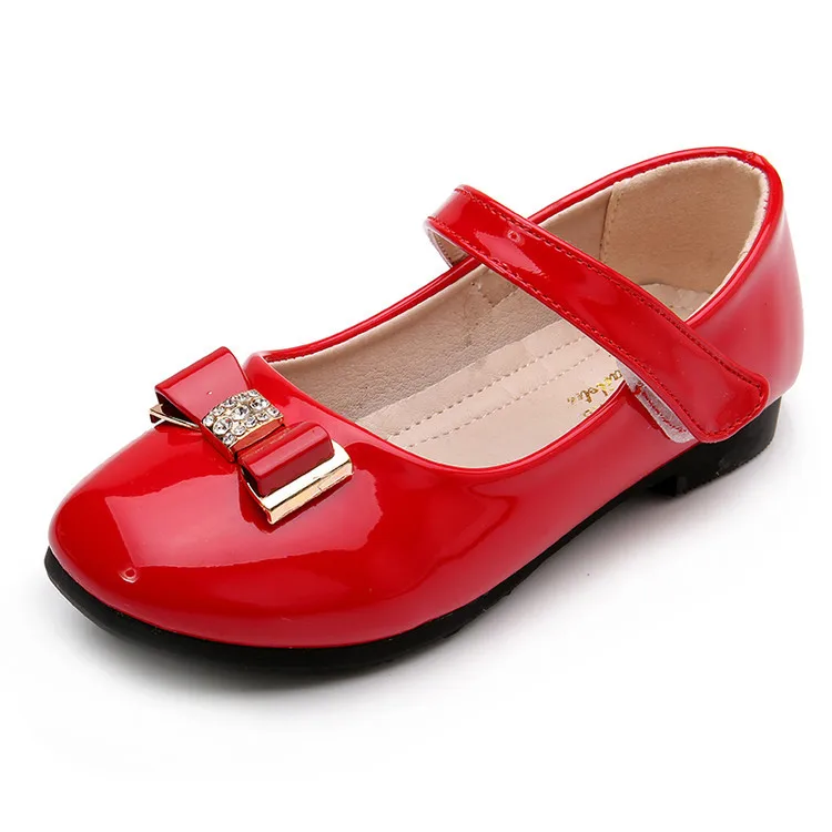 Детская кожаная обувь для девочек; сезон весна-осень; модные тонкие вечерние туфли принцессы для детей; модная обувь высокого качества для студентов - Цвет: red bow